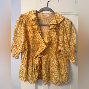 Doen Floral Ruffle Blouse in Yellow and Orange
